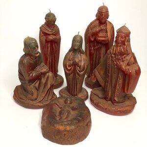 Vintage Kinzie Christmas Decor Nativity Set of 6 Candle Wax Figures